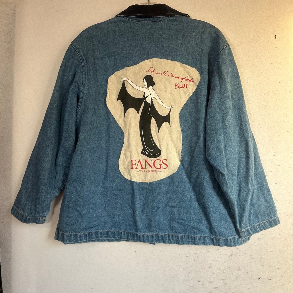 Denim Jacket Medium Wash Corduroy Collar Vampire Fangs Patch M german